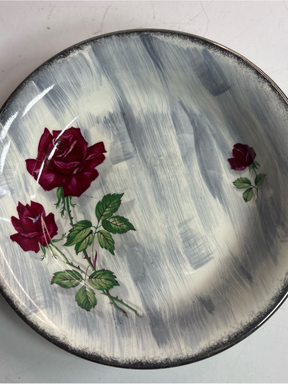 Vintage Royal Tudor Ware Fruit Or Dessert Plate. Mid-century “Shadow Rose”